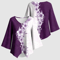 Hawaii Hibiscus Flowers Kimono Sleeve Blouse Purple Polynesian Pattern LT05 - Polynesian Pride