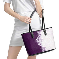Hawaii Hibiscus Flowers Leather Tote Bag Purple Polynesian Pattern LT05 - Polynesian Pride