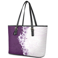 Hawaii Hibiscus Flowers Leather Tote Bag Purple Polynesian Pattern LT05 - Polynesian Pride