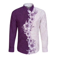 Hawaii Hibiscus Flowers Long Sleeve Button Shirt Purple Polynesian Pattern LT05 Unisex Purple - Polynesian Pride