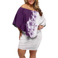 Hawaii Hibiscus Flowers Off Shoulder Short Dress Purple Polynesian Pattern