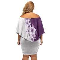 Hawaii Hibiscus Flowers Off Shoulder Short Dress Purple Polynesian Pattern