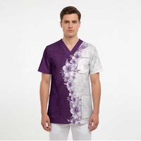 Hawaii Hibiscus Flowers Scrub Top Purple Polynesian Pattern LT05 - Polynesian Pride