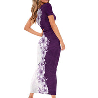 Hawaii Hibiscus Flowers Short Sleeve Bodycon Dress Purple Polynesian Pattern LT05 - Polynesian Pride