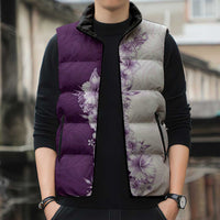 Hawaii Hibiscus Flowers Sleeveless Puffer Jacket Purple Polynesian Pattern LT05 - Polynesian Pride