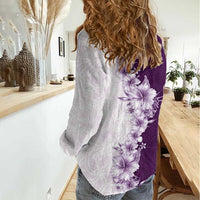 Hawaii Hibiscus Flowers Women Casual Shirt Purple Polynesian Pattern LT05 - Polynesian Pride