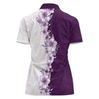 Hawaii Hibiscus Flowers Women Polo Shirt Purple Polynesian Pattern LT05 - Polynesian Pride