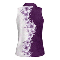 Hawaii Hibiscus Flowers Women Sleeveless Polo Shirt Purple Polynesian Pattern LT05 - Polynesian Pride