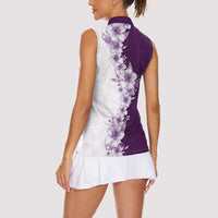 Hawaii Hibiscus Flowers Women Sleeveless Polo Shirt Purple Polynesian Pattern LT05 - Polynesian Pride