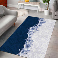 Hawaii Hibiscus Flowers Area Rug Blue Polynesian Pattern