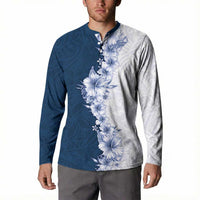 Hawaii Hibiscus Flowers Button Sweatshirt Blue Polynesian Pattern LT05 - Polynesian Pride