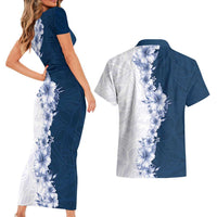 Hawaii Hibiscus Flowers Couples Matching Short Sleeve Bodycon Dress and Hawaiian Shirt Blue Polynesian Pattern LT05 - Polynesian Pride