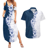 Hawaii Hibiscus Flowers Couples Matching Summer Maxi Dress and Hawaiian Shirt Blue Polynesian Pattern LT05 Blue - Polynesian Pride