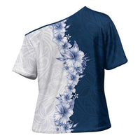 Hawaii Hibiscus Flowers Cross Shoulder Shirt Blue Polynesian Pattern LT05 - Polynesian Pride