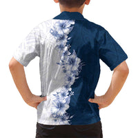 Hawaii Hibiscus Flowers Family Matching Long Sleeve Bodycon Dress and Hawaiian Shirt Blue Polynesian Pattern