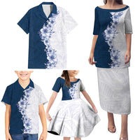 Hawaii Hibiscus Flowers Family Matching Puletasi and Hawaiian Shirt Blue Polynesian Pattern LT05 - Polynesian Pride
