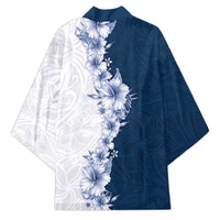 Hawaii Hibiscus Flowers Kimono Blue Polynesian Pattern