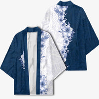 Hawaii Hibiscus Flowers Kimono Blue Polynesian Pattern