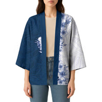 Hawaii Hibiscus Flowers Kimono Blue Polynesian Pattern