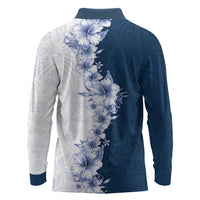 Hawaii Hibiscus Flowers Long Sleeve Polo Shirt Blue Polynesian Pattern LT05 - Polynesian Pride