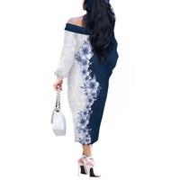 Hawaii Hibiscus Flowers Off The Shoulder Long Sleeve Dress Blue Polynesian Pattern LT05 - Polynesian Pride