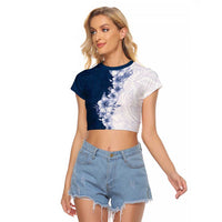 Hawaii Hibiscus Flowers Raglan Cropped T Shirt Blue Polynesian Pattern LT05 Female Blue - Polynesian Pride