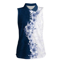 Hawaii Hibiscus Flowers Women Sleeveless Polo Shirt Blue Polynesian Pattern LT05 Female Blue - Polynesian Pride