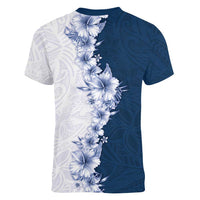 Hawaii Hibiscus Flowers Women V-Neck T-Shirt Blue Polynesian Pattern LT05 - Polynesian Pride