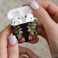 Hawaii Tropical Flowers AirPods Case Black Polynesian Tattoo Art