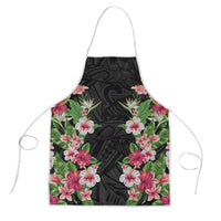 Hawaii Tropical Flowers Apron Black Polynesian Tattoo Art LT05 Black - Polynesian Pride