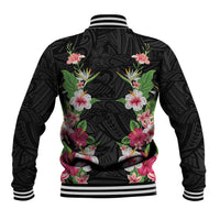 Hawaii Tropical Flowers Baseball Jacket Black Polynesian Tattoo Art LT05 - Polynesian Pride