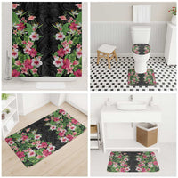Hawaii Tropical Flowers Bathroom Set Black Polynesian Tattoo Art LT05 - Polynesian Pride