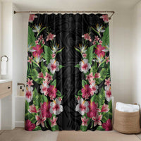Hawaii Tropical Flowers Bathroom Set Black Polynesian Tattoo Art LT05 Shower Curtain Only Black - Polynesian Pride