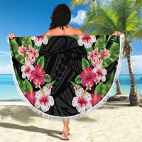 Hawaii Tropical Flowers Beach Blanket Black Polynesian Tattoo Art LT05 - Polynesian Pride
