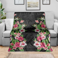 Hawaii Tropical Flowers Blanket Black Polynesian Tattoo Art LT05 - Polynesian Pride