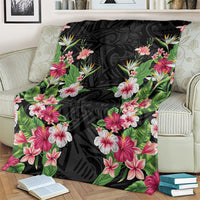 Hawaii Tropical Flowers Blanket Black Polynesian Tattoo Art LT05 - Polynesian Pride