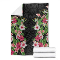 Hawaii Tropical Flowers Blanket Black Polynesian Tattoo Art LT05 - Polynesian Pride