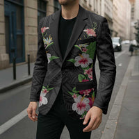 Hawaii Tropical Flowers Blazer Black Polynesian Tattoo Art LT05 - Polynesian Pride