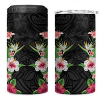 Hawaii Tropical Flowers 4 in 1 Can Cooler Tumbler Black Polynesian Tattoo Art LT05 One Size: 16 oz Black - Polynesian Pride