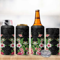 Hawaii Tropical Flowers 4 in 1 Can Cooler Tumbler Black Polynesian Tattoo Art LT05 - Polynesian Pride