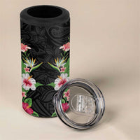 Hawaii Tropical Flowers 4 in 1 Can Cooler Tumbler Black Polynesian Tattoo Art LT05 - Polynesian Pride