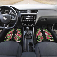 Hawaii Tropical Flowers Car Mats Black Polynesian Tattoo Art LT05 Set 2pcs - Front Black - Polynesian Pride