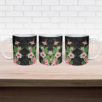 Hawaii Tropical Flowers Ceramic Mug Black Polynesian Tattoo Art LT05 - Polynesian Pride