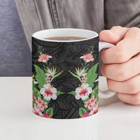 Hawaii Tropical Flowers Ceramic Mug Black Polynesian Tattoo Art LT05 - Polynesian Pride