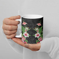 Hawaii Tropical Flowers Ceramic Mug Black Polynesian Tattoo Art LT05 - Polynesian Pride