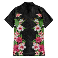 Hawaii Tropical Flowers Family Matching Mermaid Dress and Hawaiian Shirt Black Polynesian Tattoo Art
