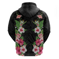 Hawaii Tropical Flowers Hoodie Black Polynesian Tattoo Art LT05 - Polynesian Pride
