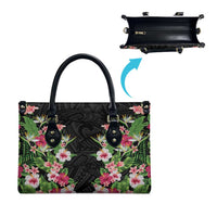 Hawaii Tropical Flowers Leather Bag Black Polynesian Tattoo Art LT05 - Polynesian Pride