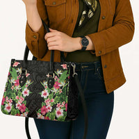 Hawaii Tropical Flowers Leather Bag Black Polynesian Tattoo Art LT05 - Polynesian Pride