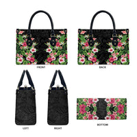Hawaii Tropical Flowers Leather Bag Black Polynesian Tattoo Art LT05 - Polynesian Pride